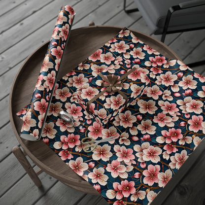 Botanical Patterned Decorative Paper Pink Floral with deep Blue Leaves