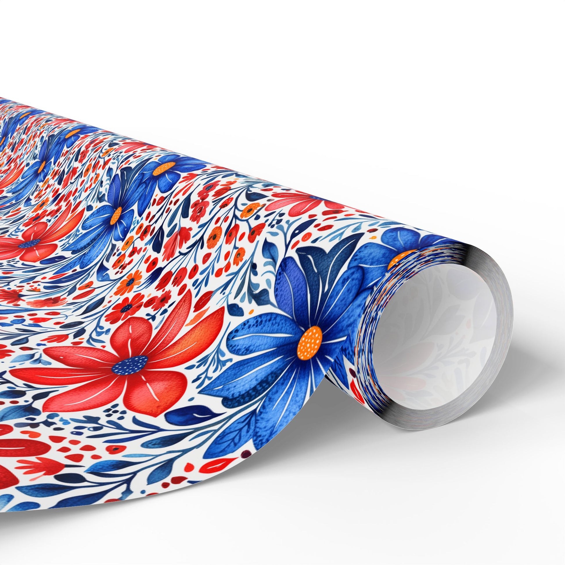 Red, White and Blue Floral Wrapping Paper