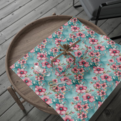 Aqua and Pink Watercolor Flowers