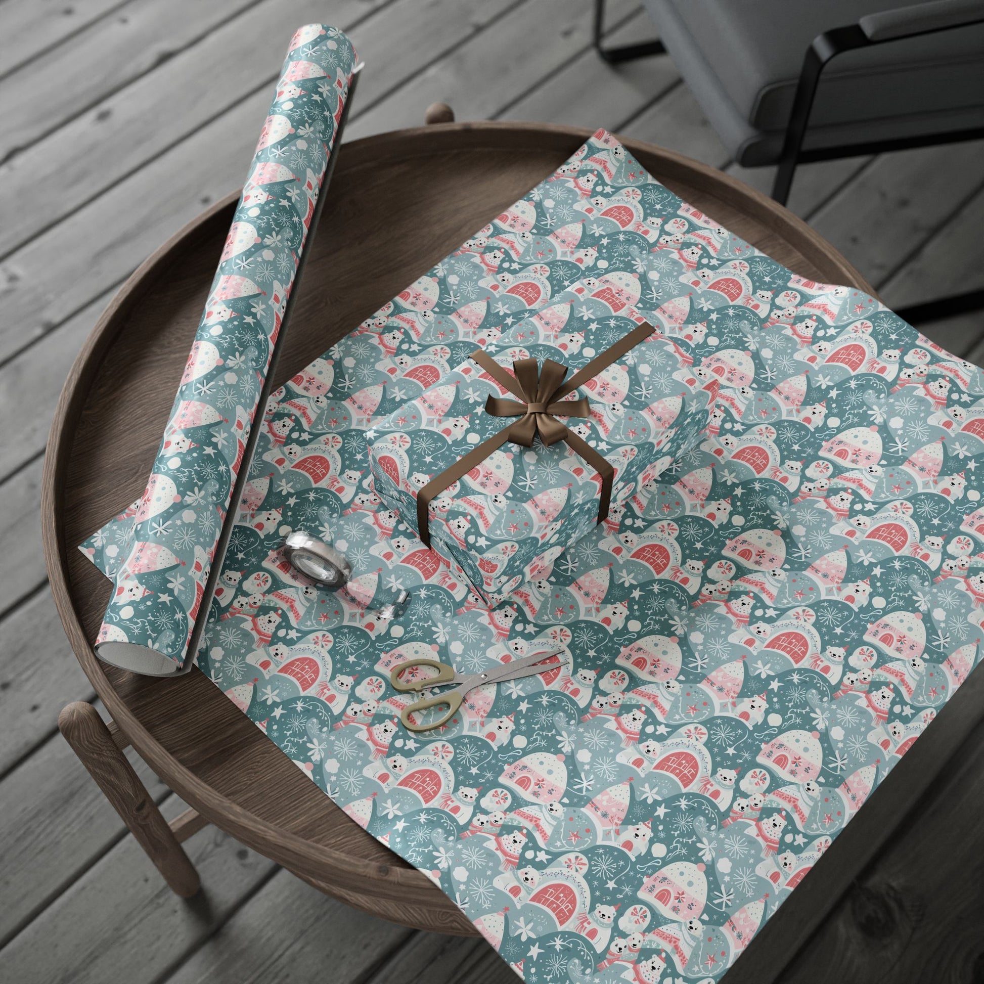Icy Paws & Peppermint Igloos – Arctic Wonderland Wrapping Paper