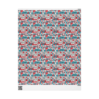 Wrapping Papers: Colorful Blue & Red Abstract Cityscape
