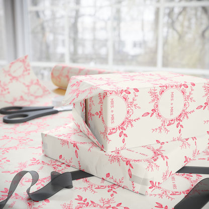 Charming Mrs & Mrs Pink and White Wrapping Paper