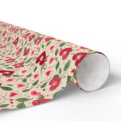 Orange Floral & Heart Wrapping Paper
