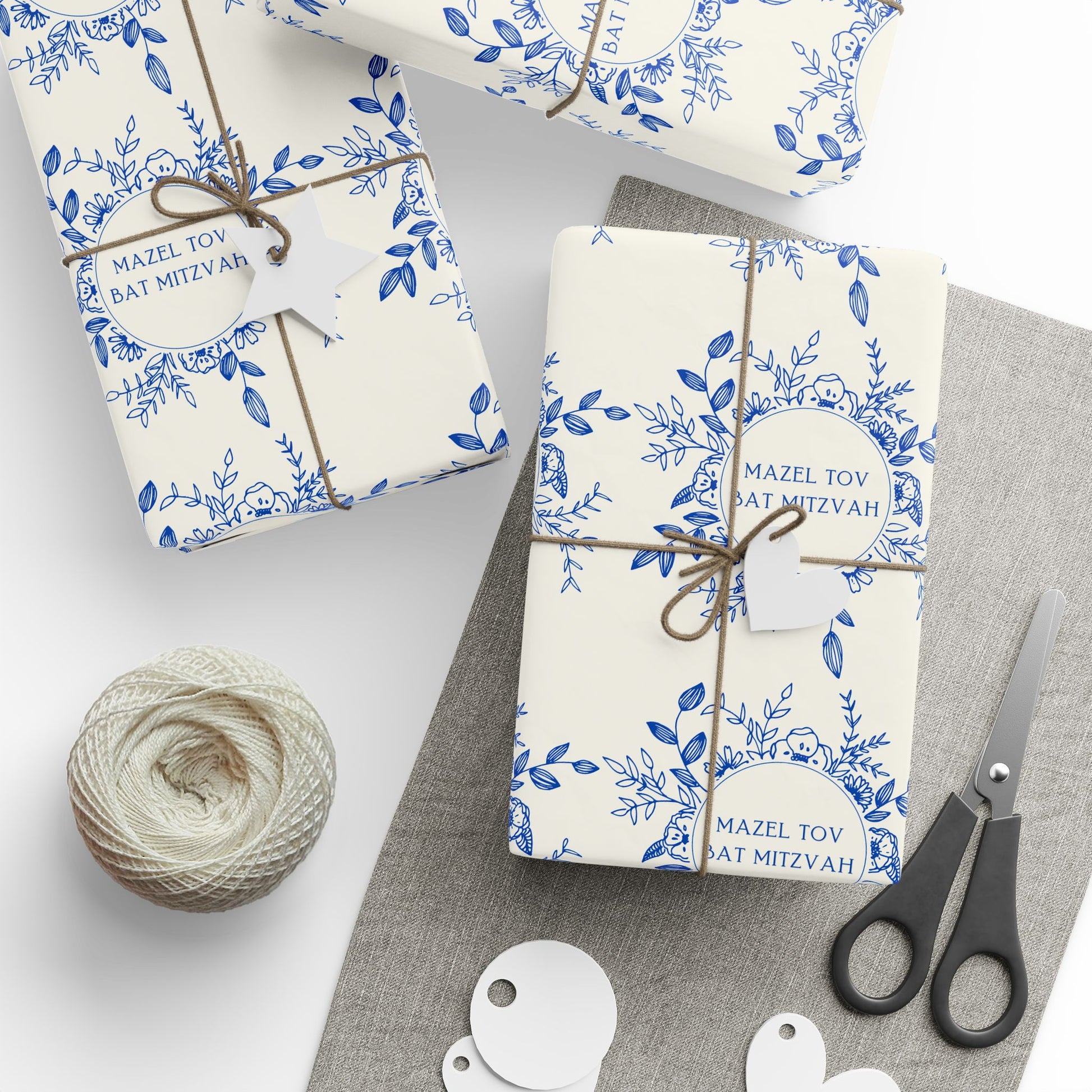 Elegant Floral Mazel Tov Bat Mitzvah Wrapping Paper