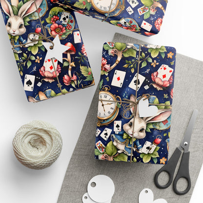 Enchanting Navy Gift Wrap inspired by Alice in Wonderland
