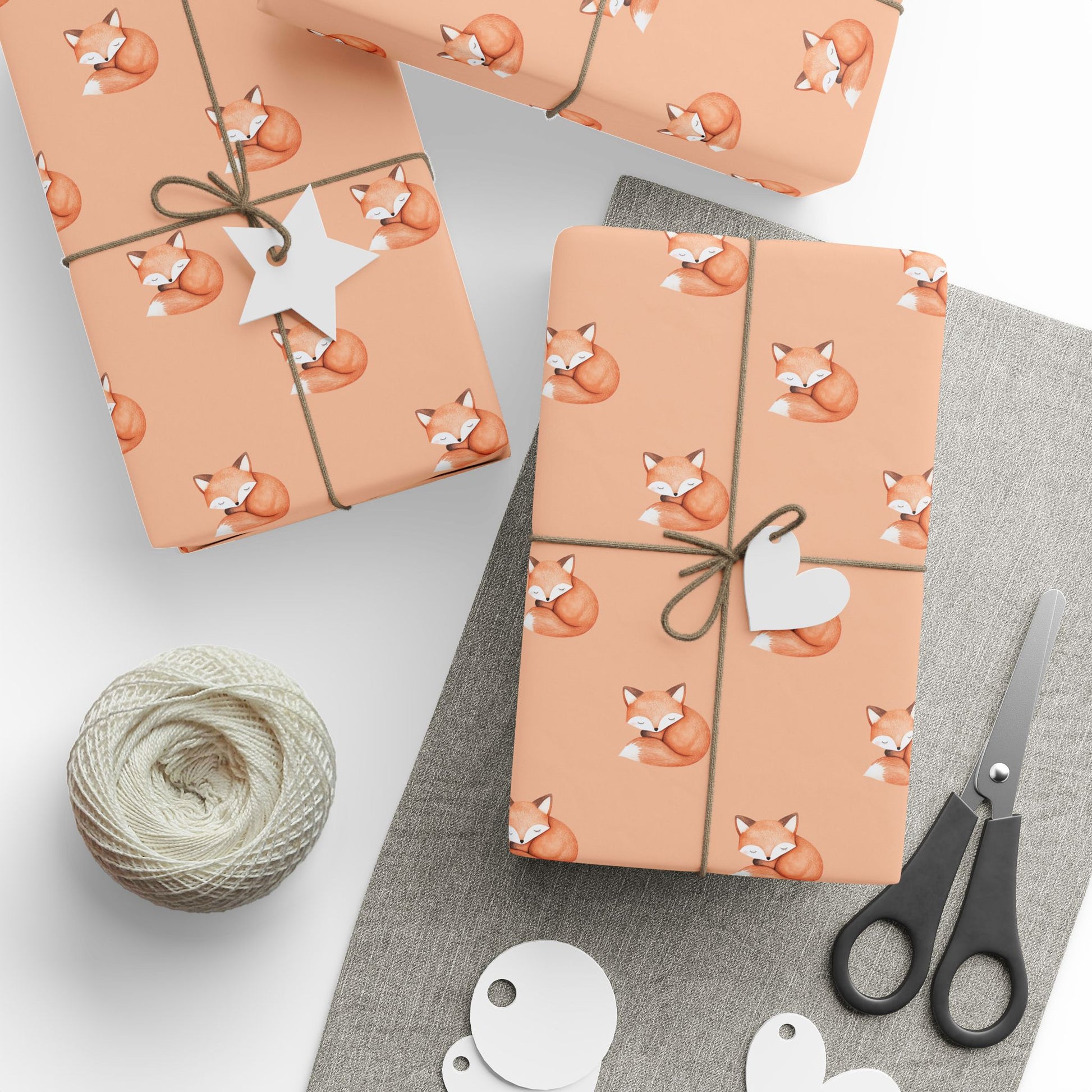 Cute Orange Fox on Orange Background Gift Wrap