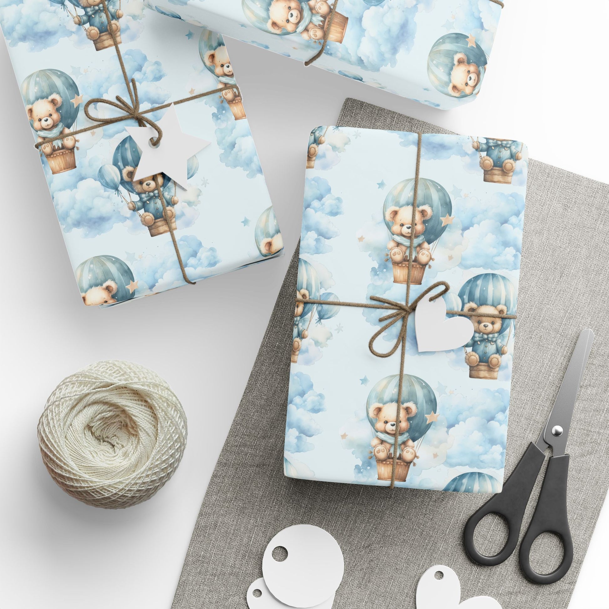 Bears in Blue Hotair Balloons Design