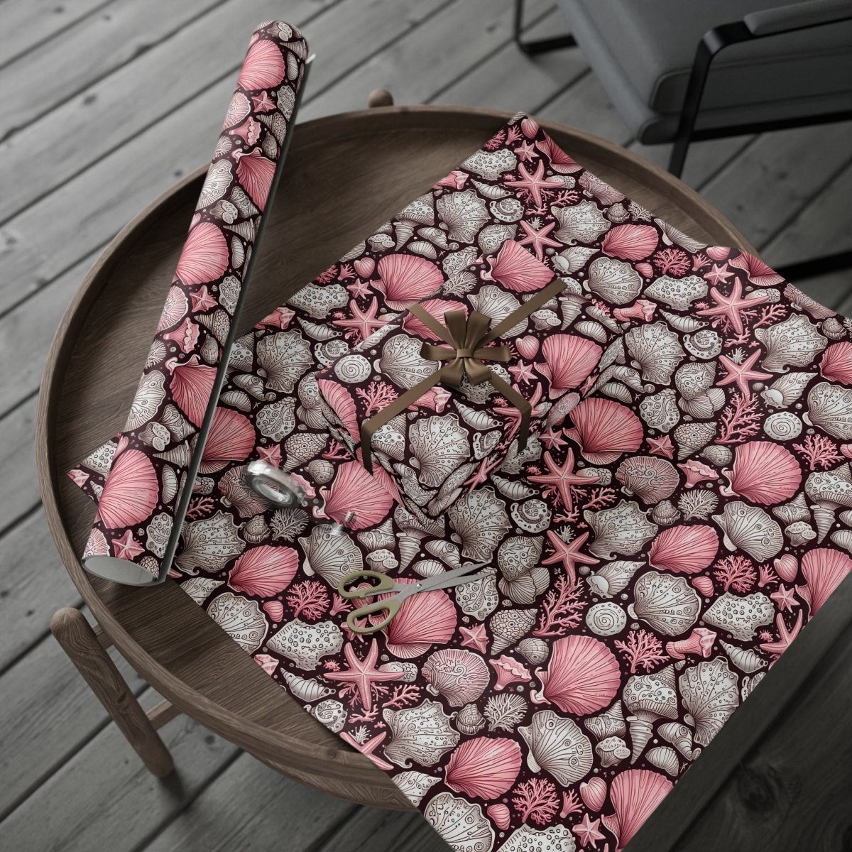 Pink Seashell Beach Theme Wrapping Paper