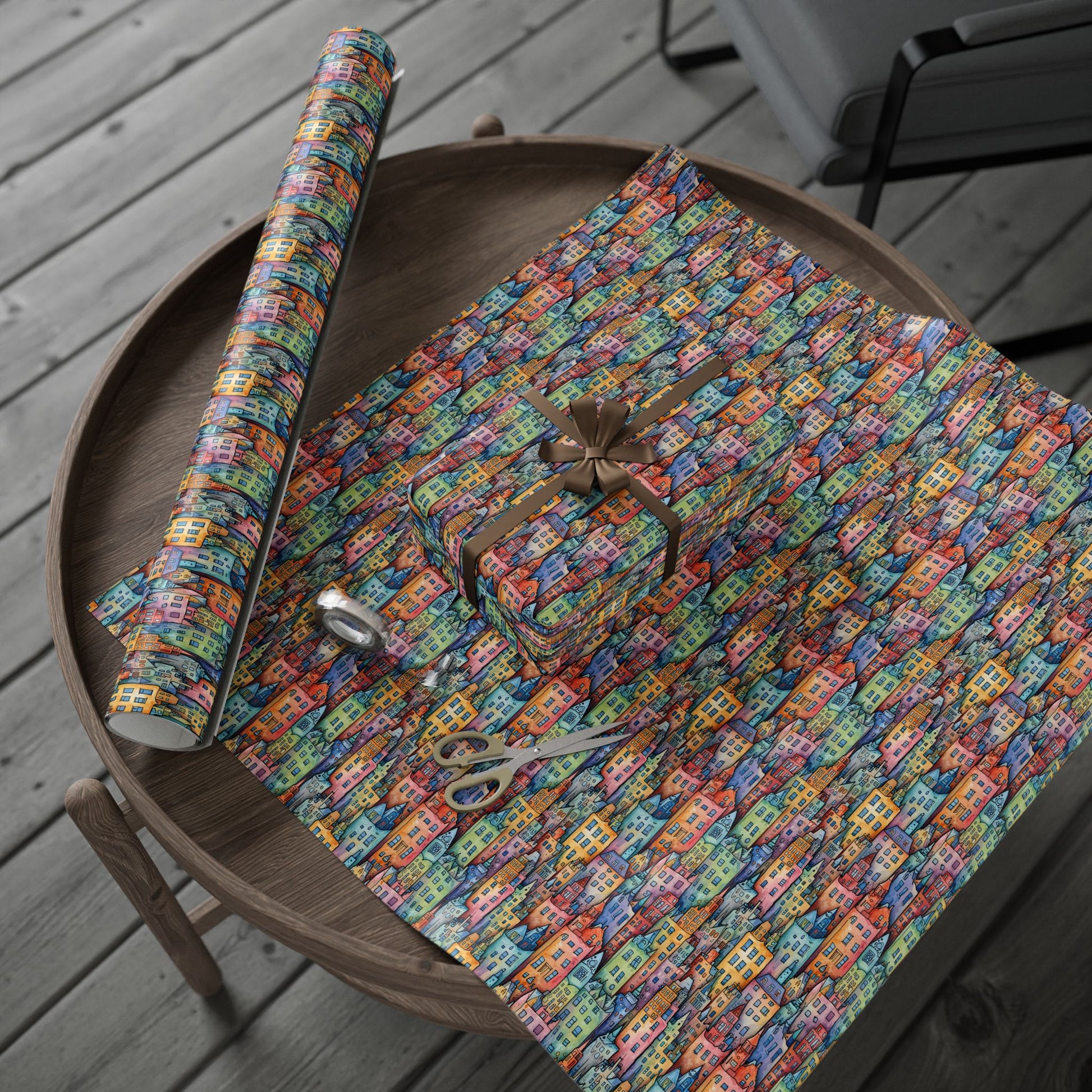 Colorful Pastel Cityscape Wrapping Paper
