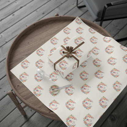 Floral American Flag Wrapping Paper for 4th of July
