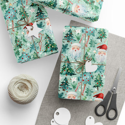 Santa’s Tree Lot – Whimsical Watercolor Christmas Wrapping Paper