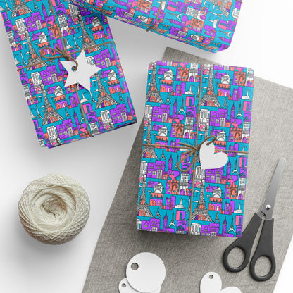 Wrapping Papers - Colorful Blue & Purple Abstract Cityscape