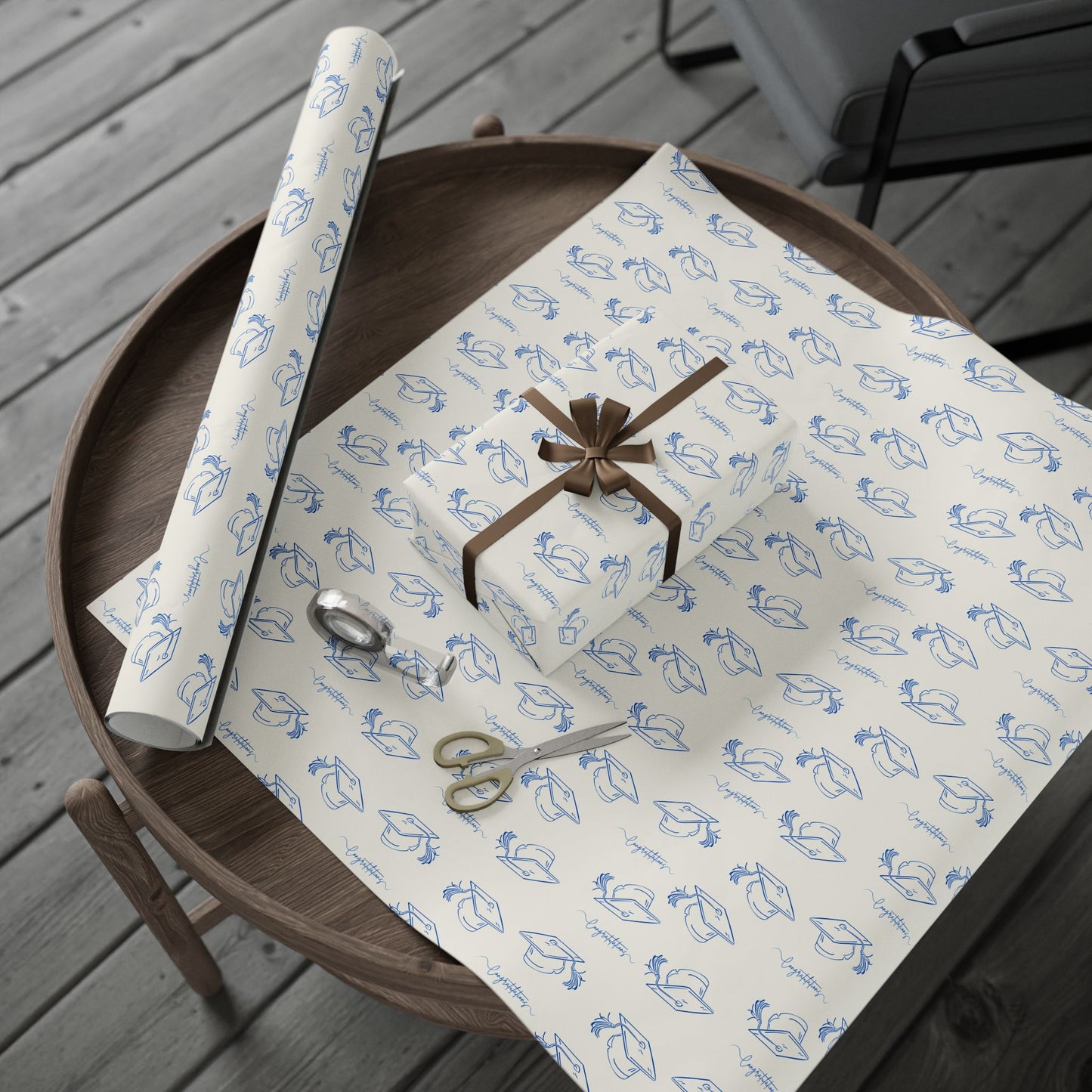 White and Blue Graduation Wrapping Paper