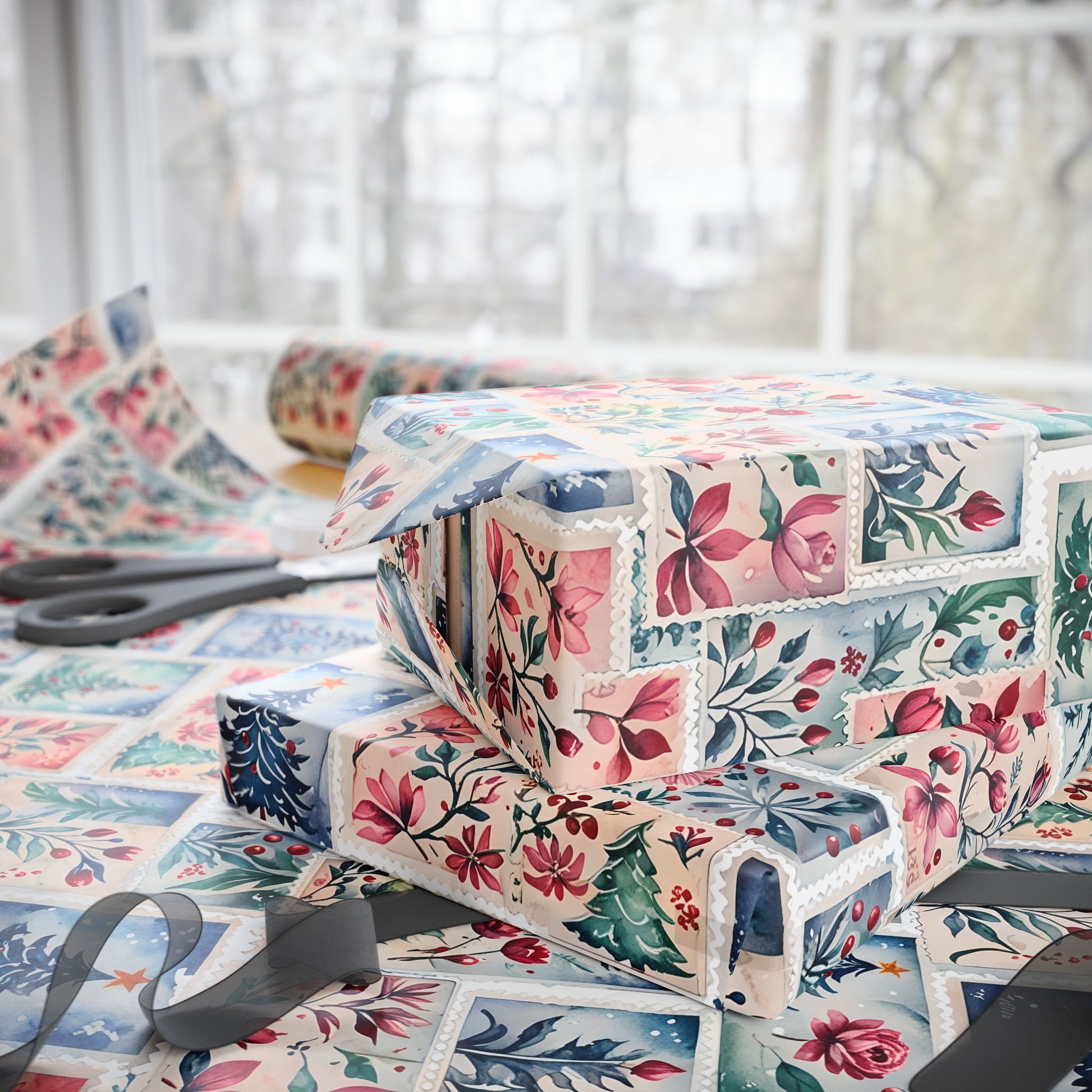 Flora & First - Class Festivities – Botanical Holiday Stamp Wrapping Paper