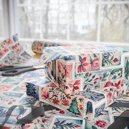 Flora & First - Class Festivities – Botanical Holiday Stamp Wrapping Paper