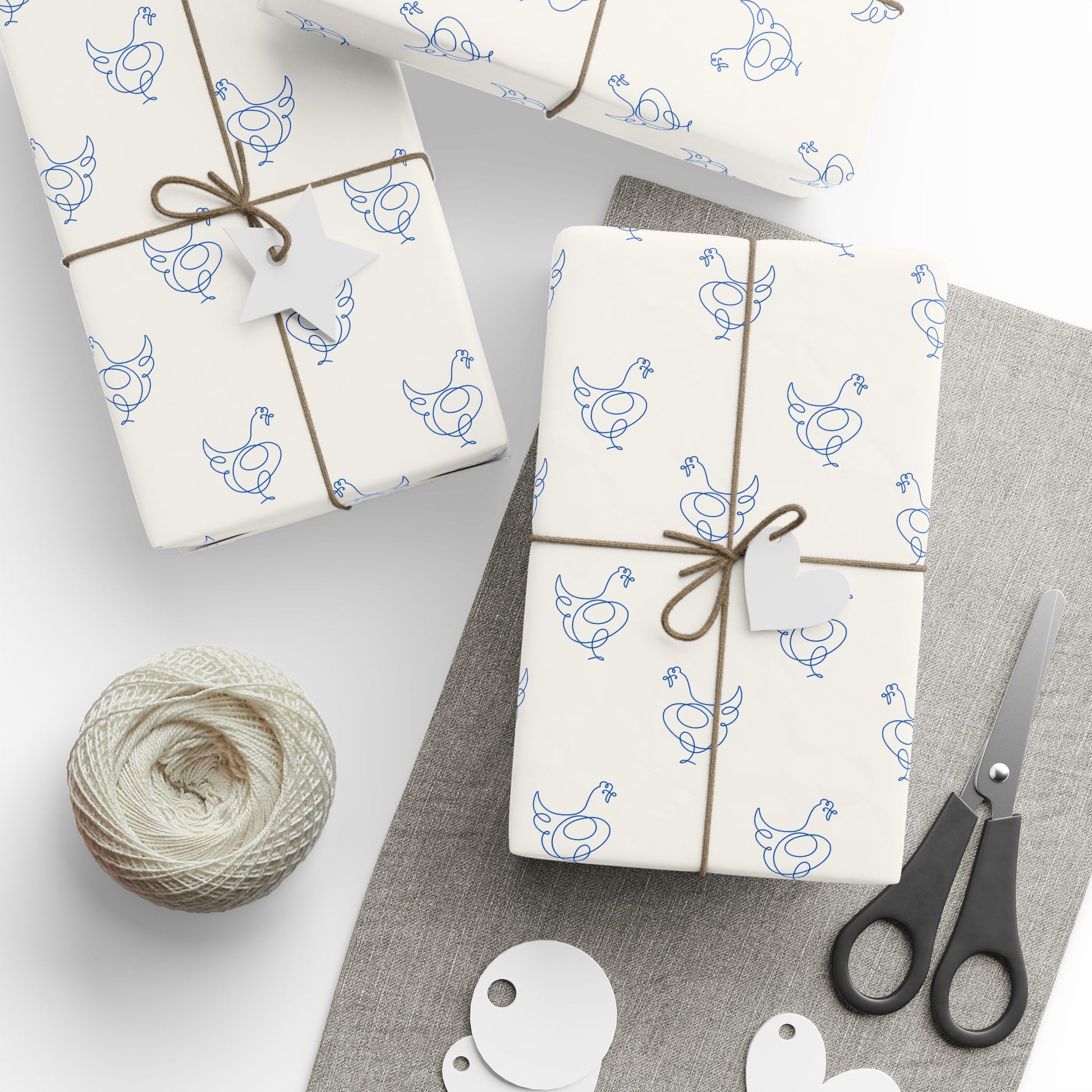 Blue Line Drawing Chicken Wrapping Papers