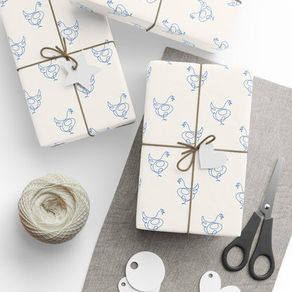 Blue Line Drawing Chicken Wrapping Papers