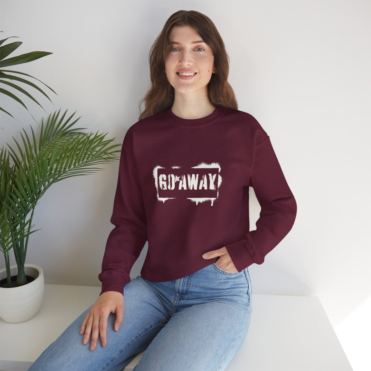 Crewneck Sweatshirt - 'Go Away' Stencil Graphic Cozy Pullover