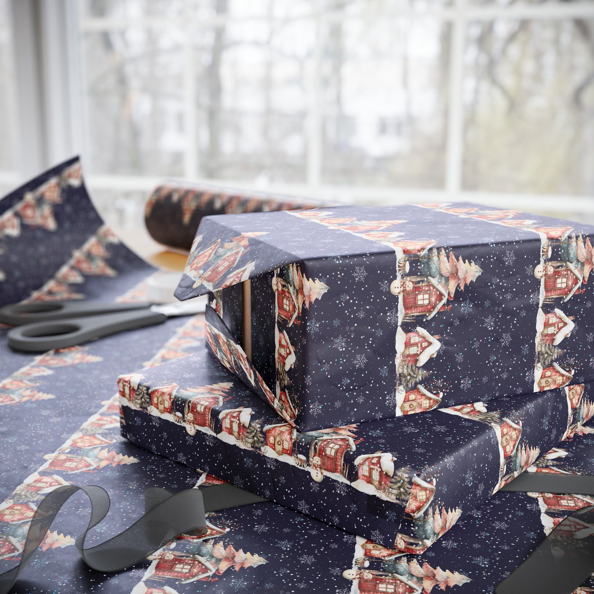 Silent Night, Snowy Light – Winter Village Wrapping Paper