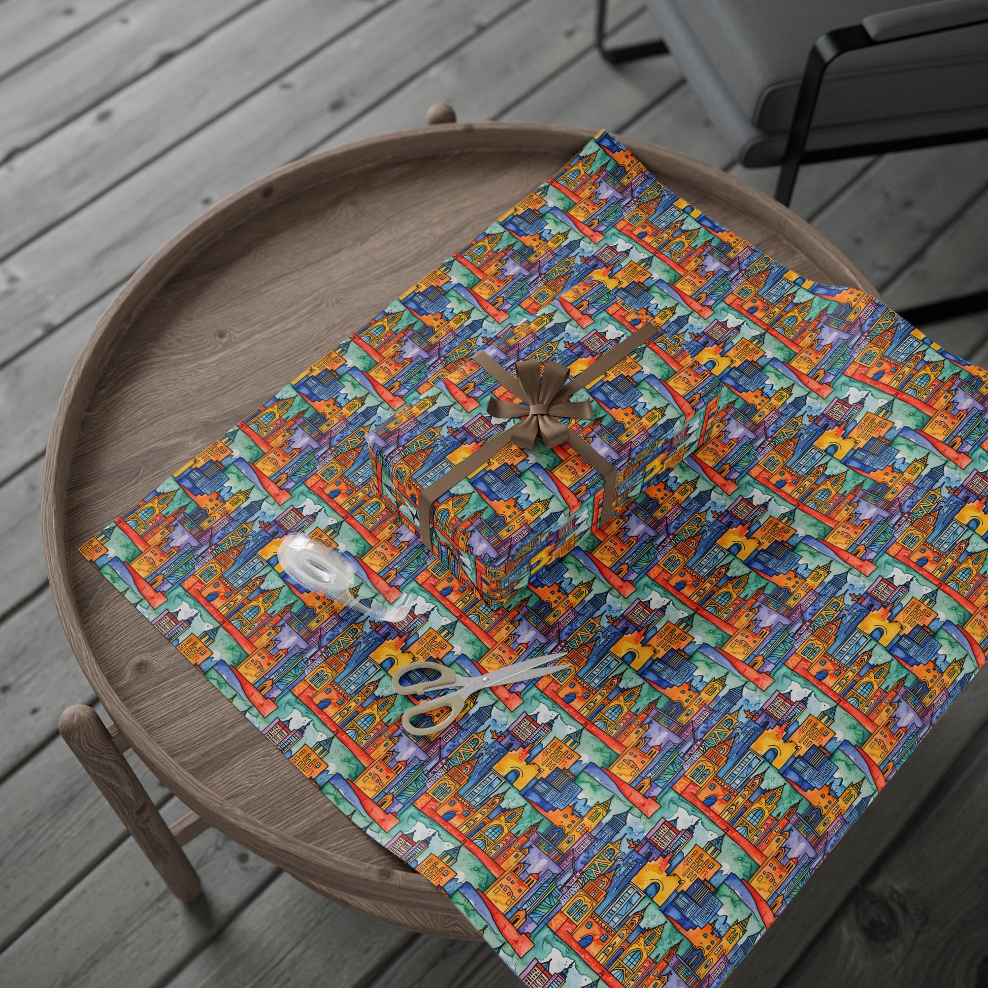 Vibrant Cityscape Wrapping Paper - Festive Gift Wrap