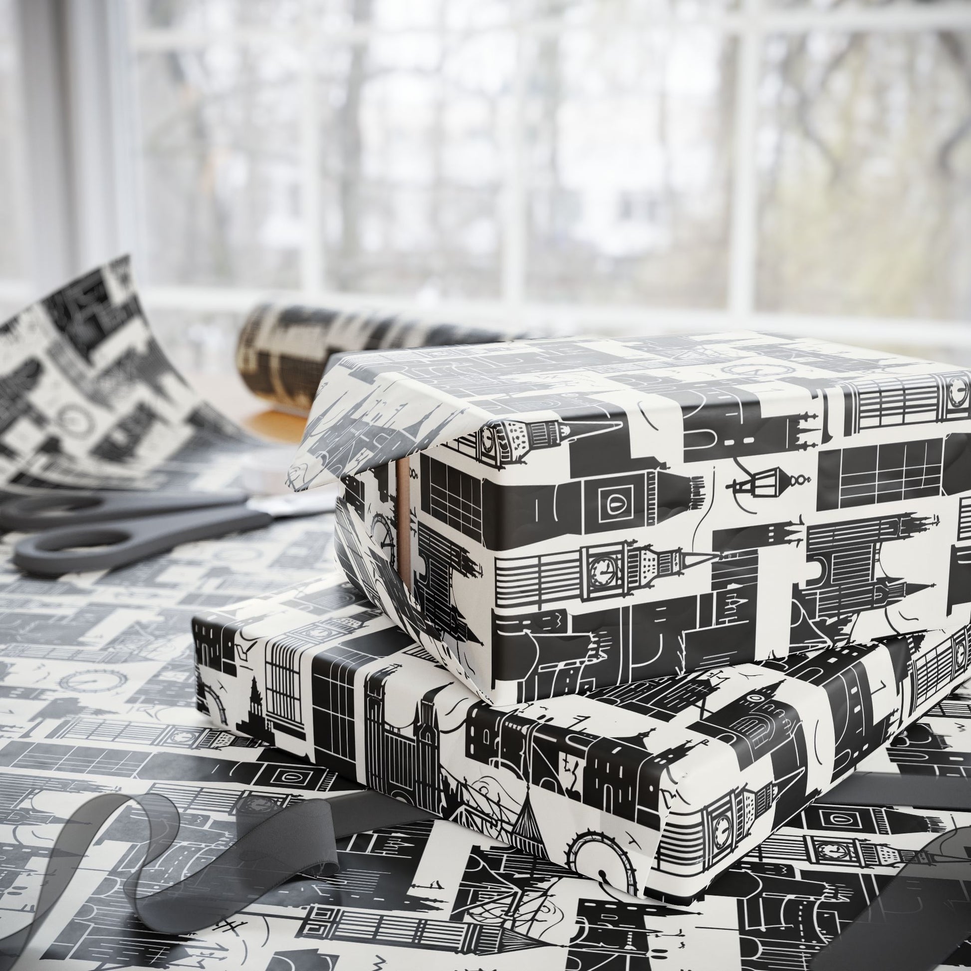 Chic Black & White Cityscape Wrapping Paper