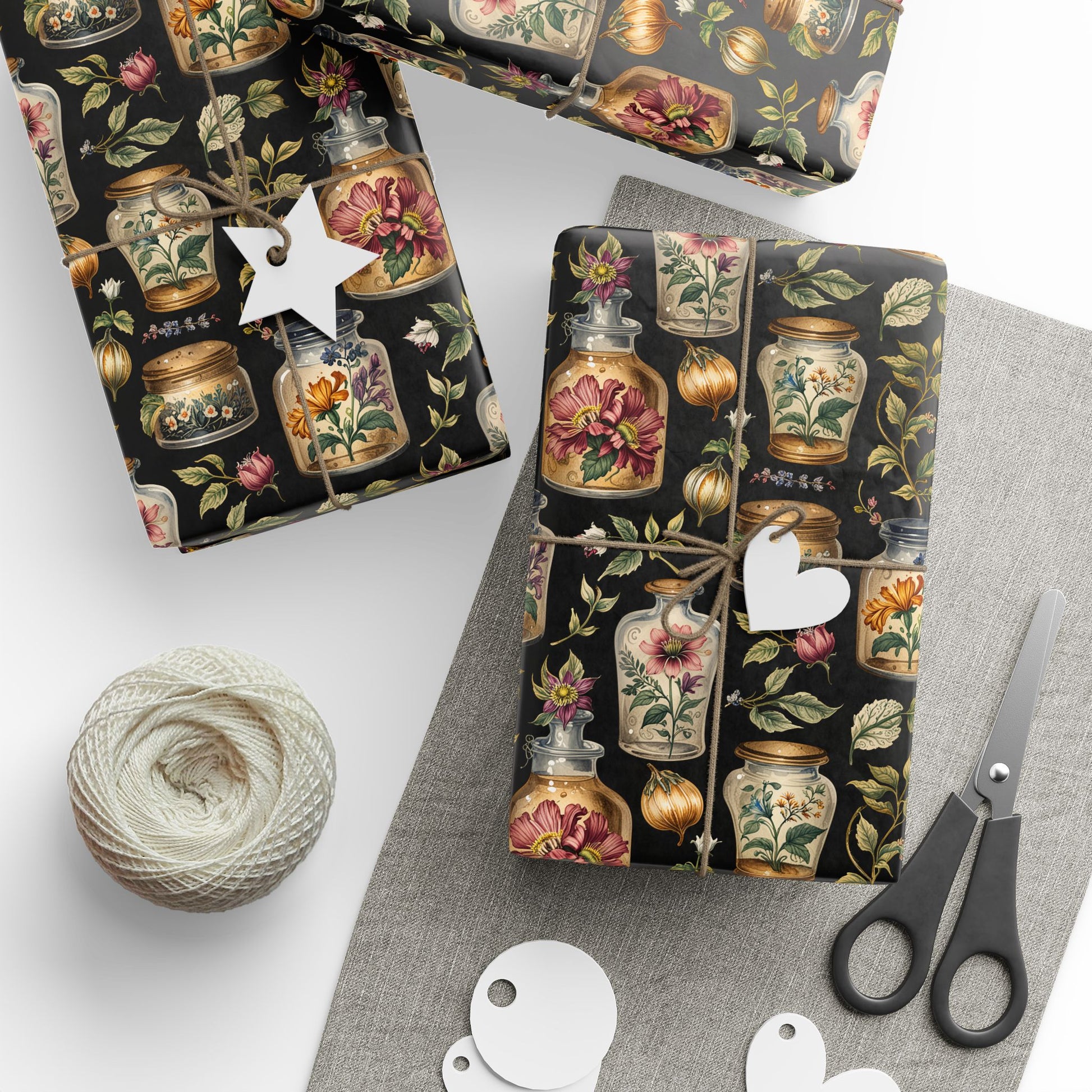 Wrapping Papers - Chic Apothecary Floral Vintage Glass Jar Pattern