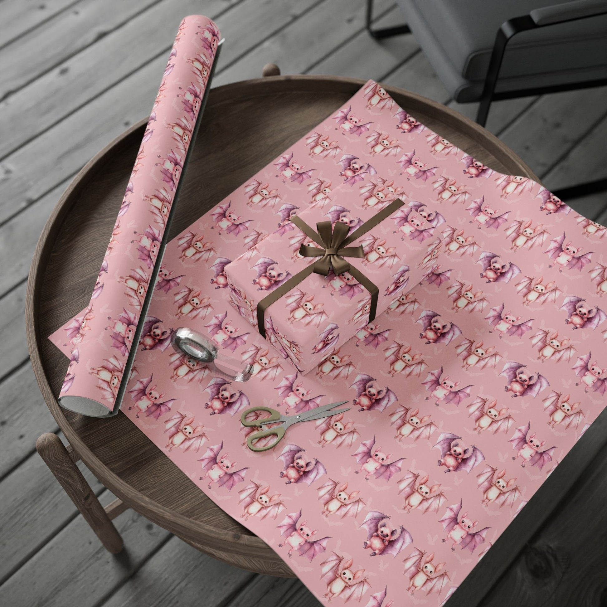Batty & Blush – Pink Watercolor Bat Wrapping Paper