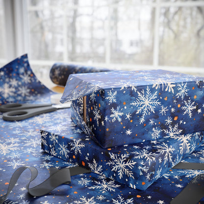 Snow Dazed – Midnight Blue Snowflake Wrapping Paper