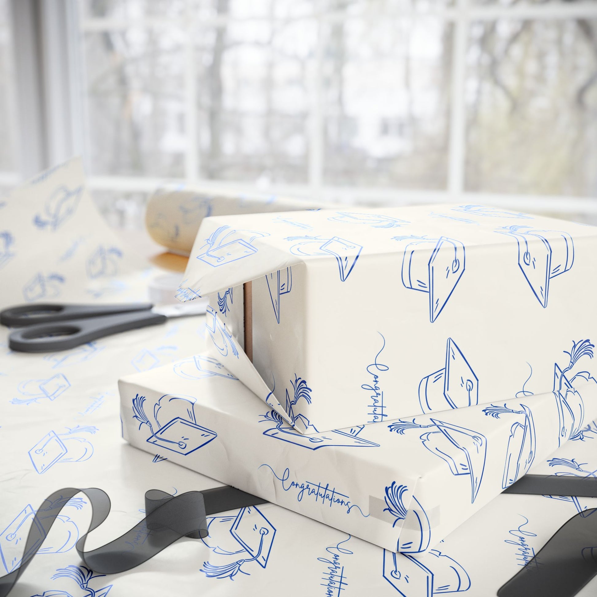 White and Blue Graduation Wrapping Paper