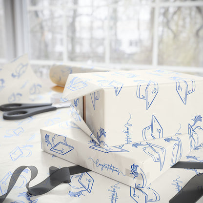 White and Blue Graduation Wrapping Paper