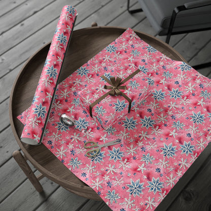 Frosted Flurries & Blush Whirlwinds – Pink Snowflake Wrapping Paper