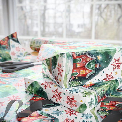 Merry Little Postcode – Whimsical Winter Village Wrapping Paper