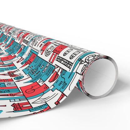 Wrapping Papers: Colorful Blue & Red Abstract Cityscape