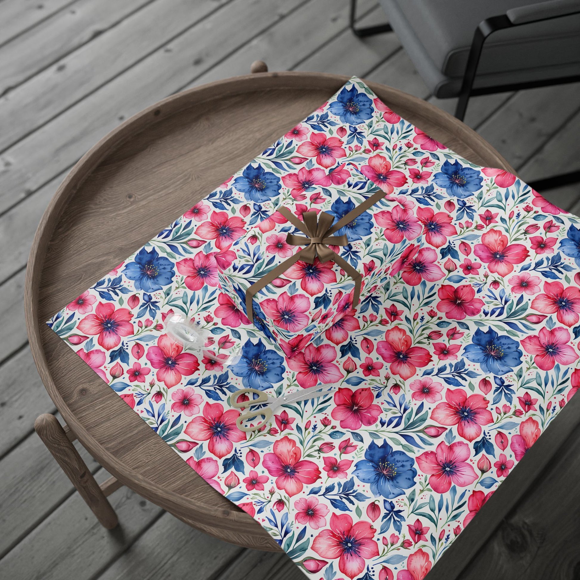 Pink and Blue Watercolor Flowers