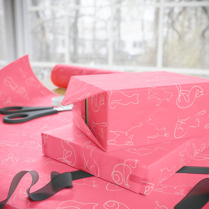 Whimsical Pink Cat Wrapping Paper