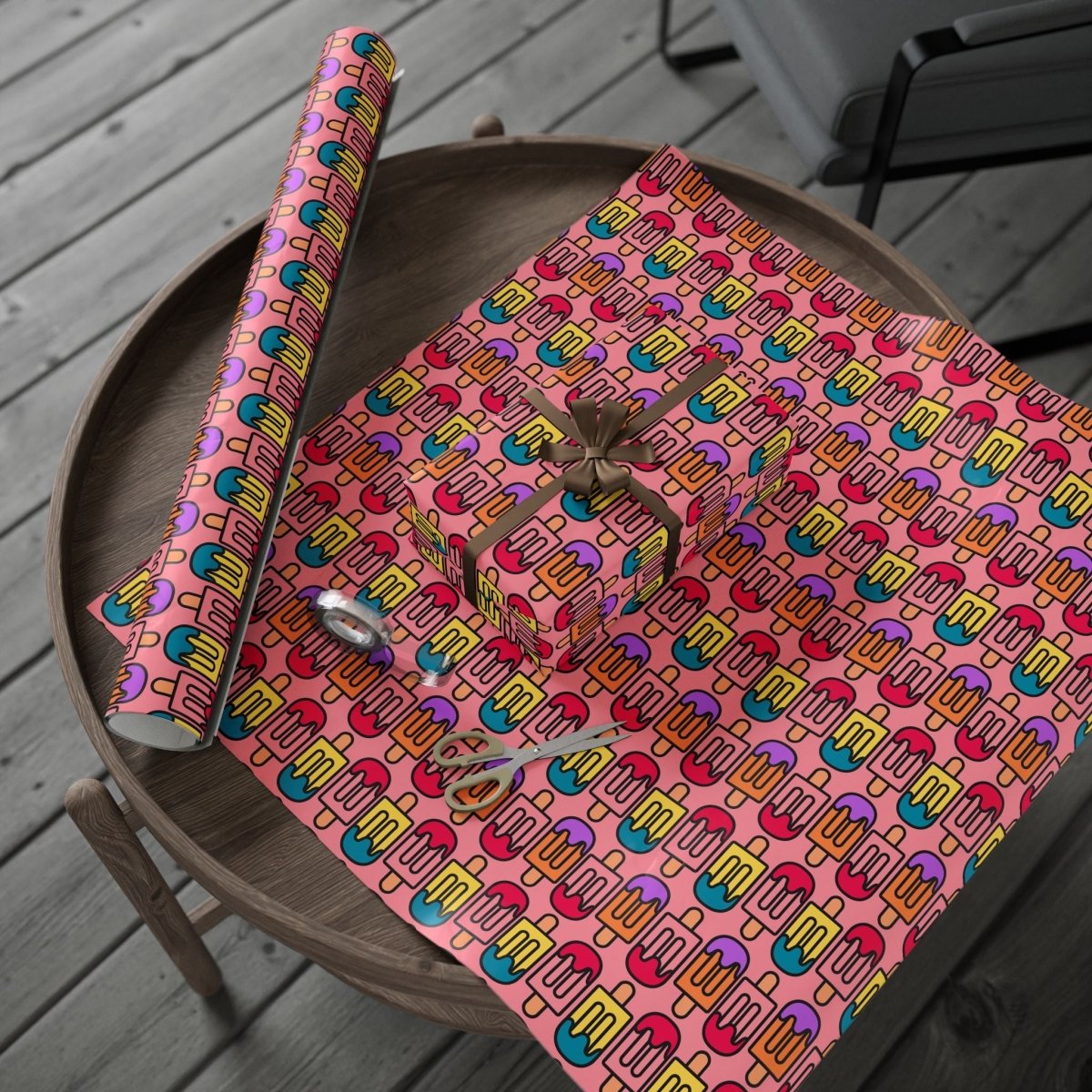 Colorful Pink Ice Cream Wrapping Paper