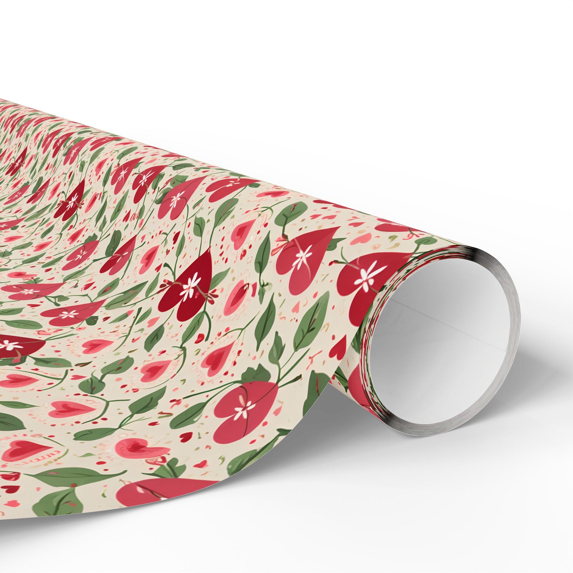 Orange Floral & Heart Wrapping Paper