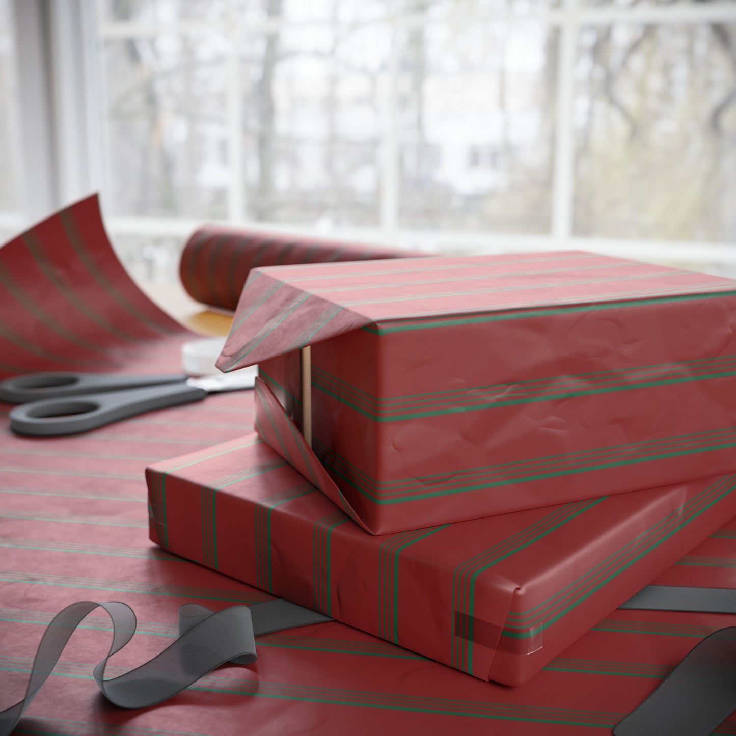 Elegant Red and Green Striped Holiday Wrapping Paper