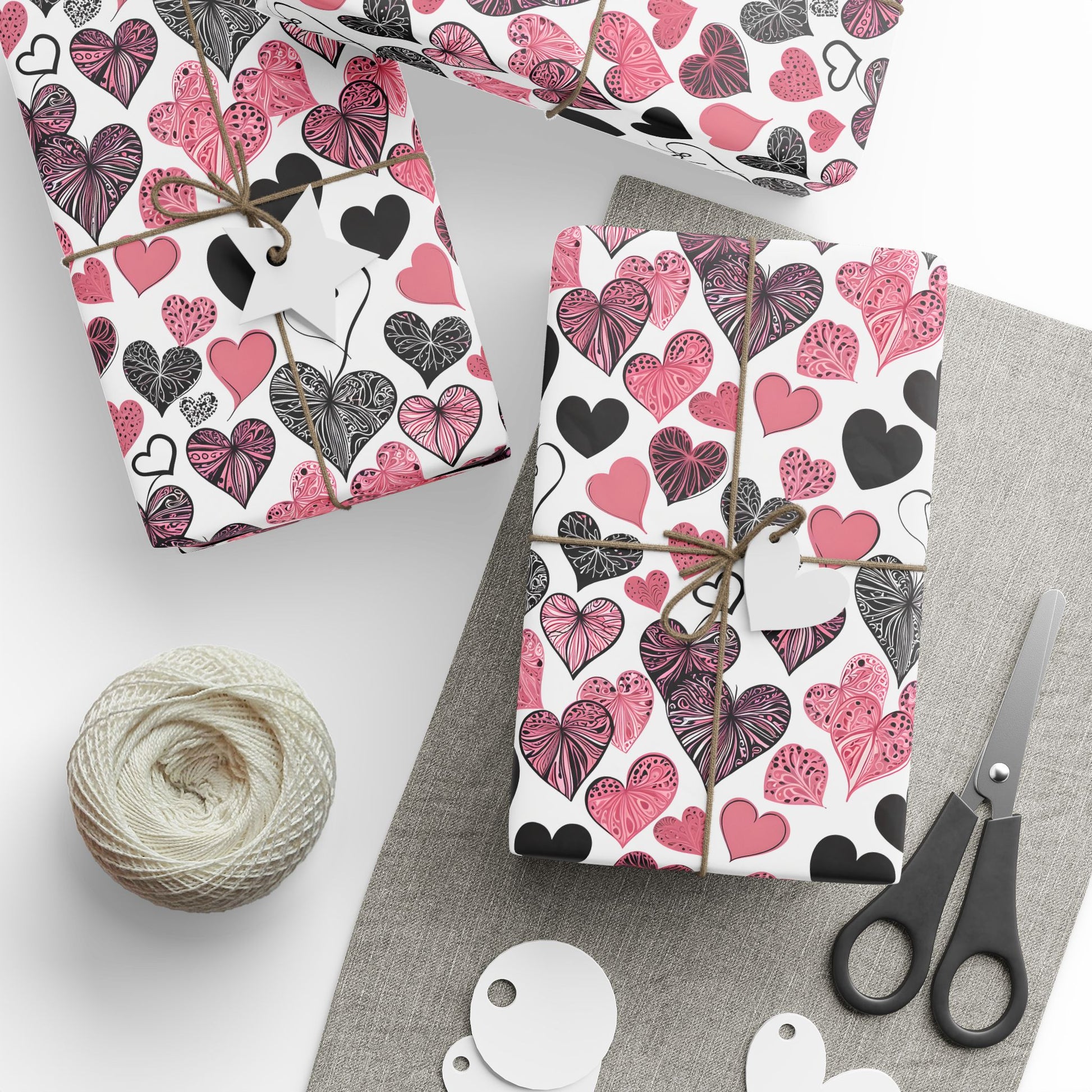 Pink & Black Heart Pattern Wrapping Paper