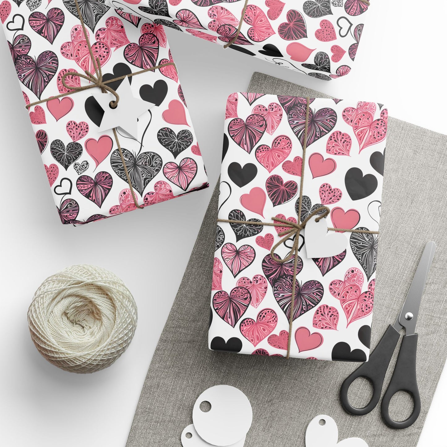 Pink & Black Heart Pattern Wrapping Paper