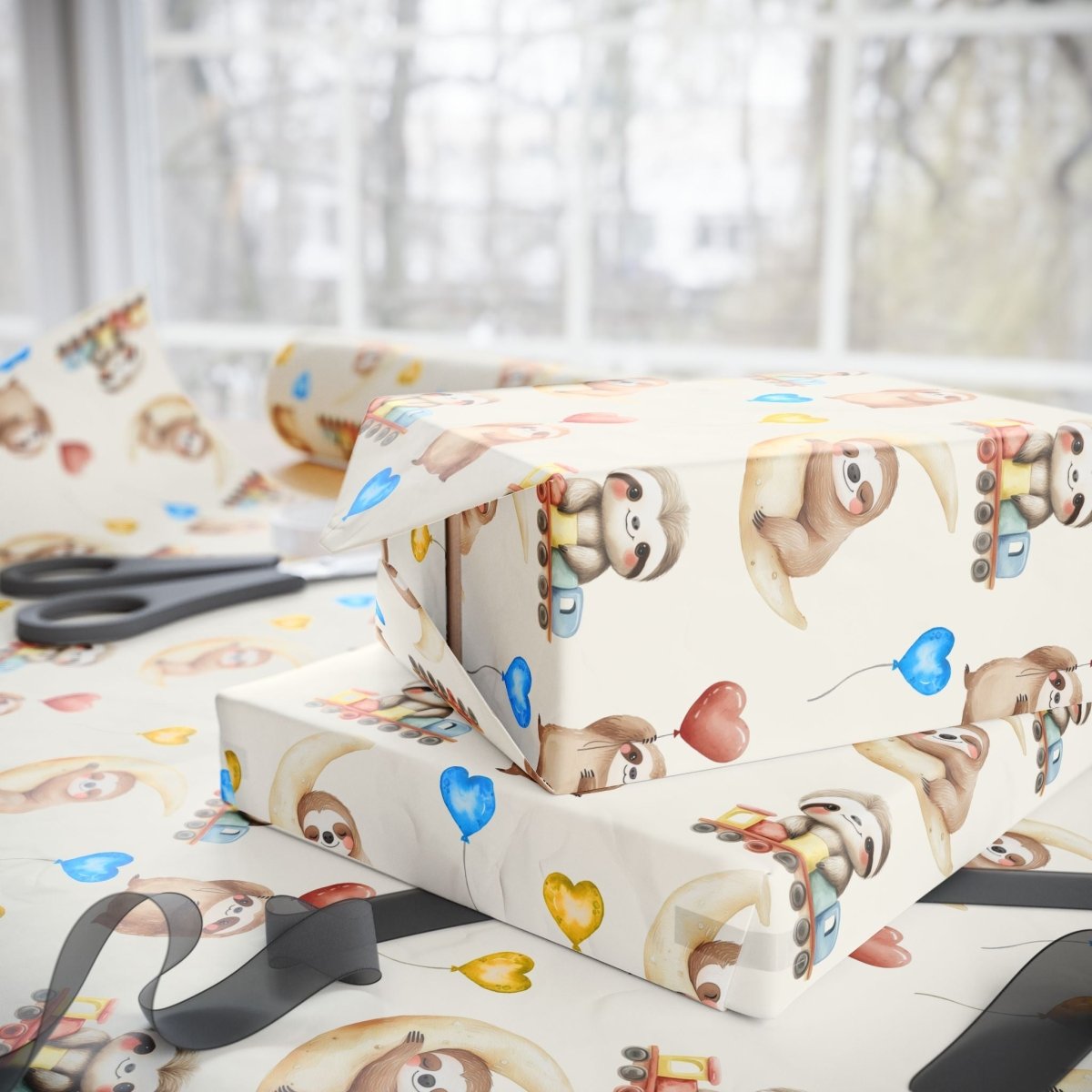 Snoozy Sloths & Balloon Dreams – Whimsical Wrapping Paper