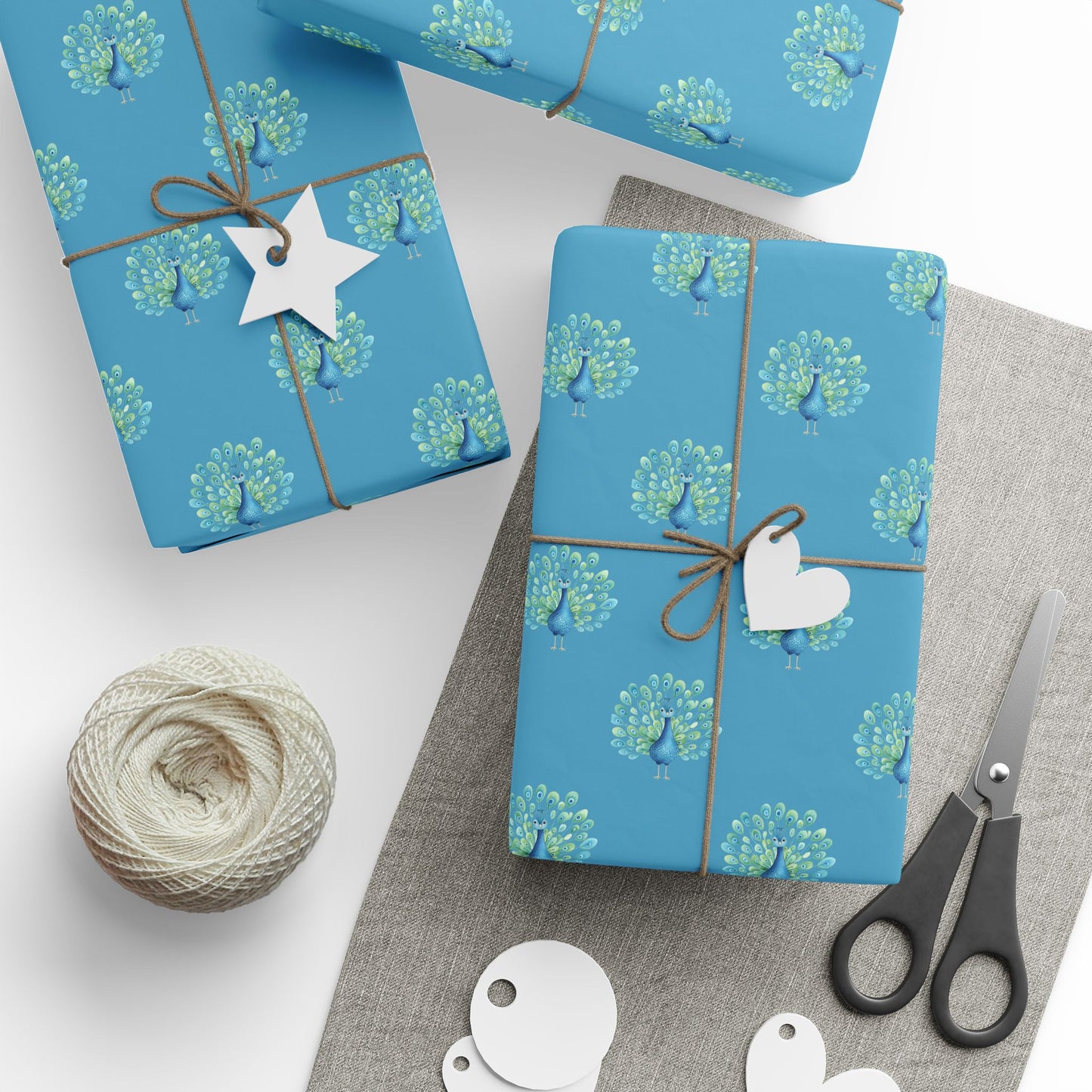 Pretty Blue Peacock Print Gift Wrap