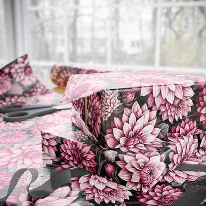 Dahlia Fields of Pink White Black Gift Wrapping Paper
