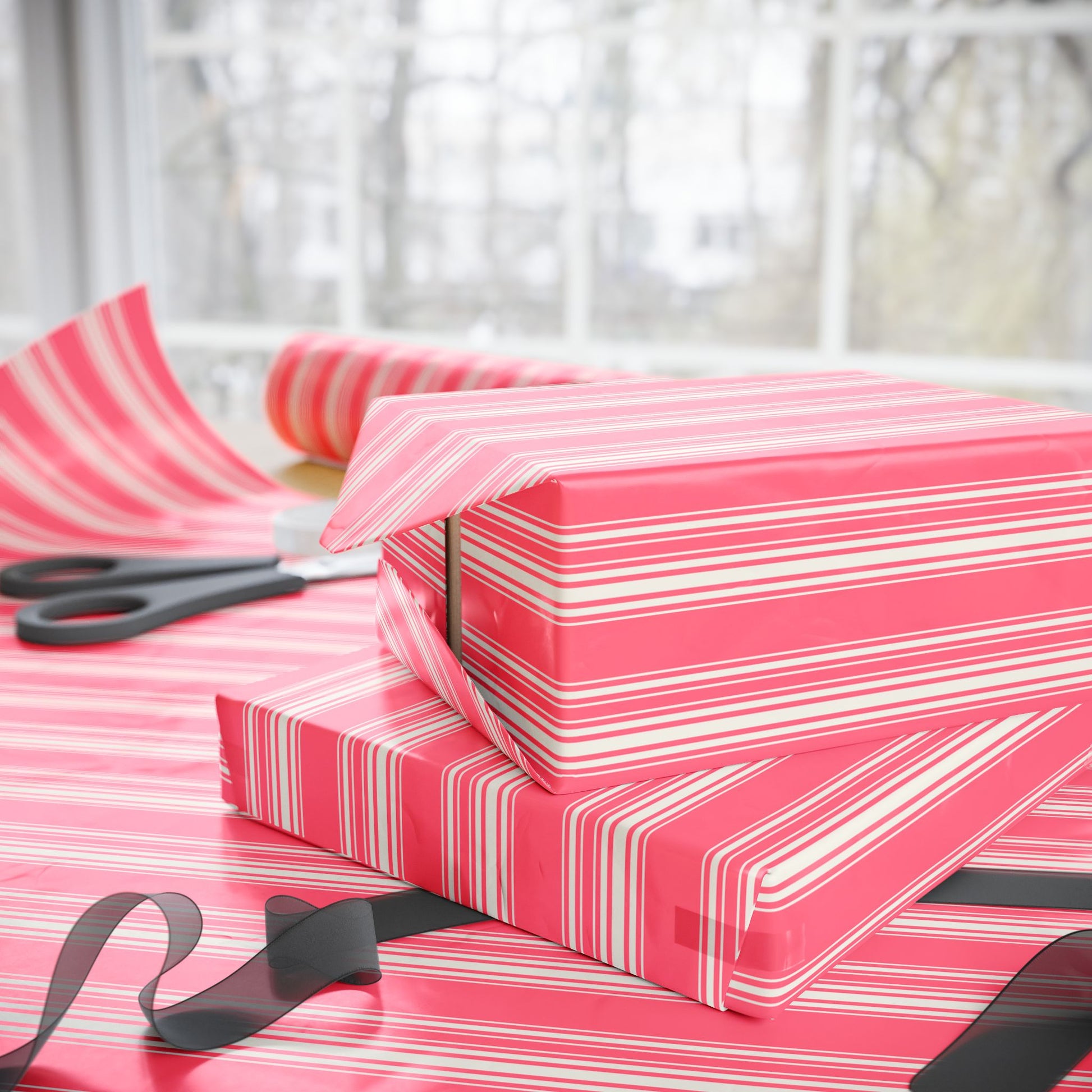 Chic Pink Striped Wrapping Paper