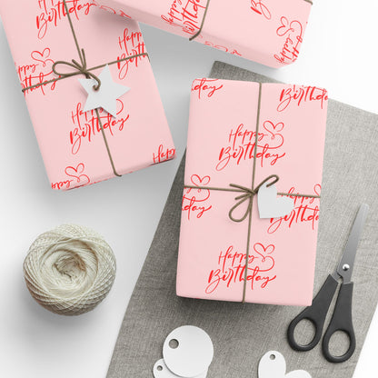 Cute Red and Pink Happy Birthday Wrapping Paper