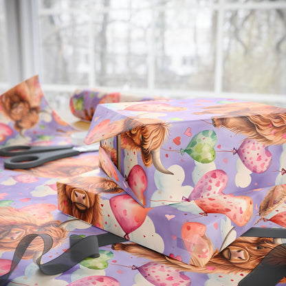 Wrapping Paper: Purple Valentine's Day Highland Cow