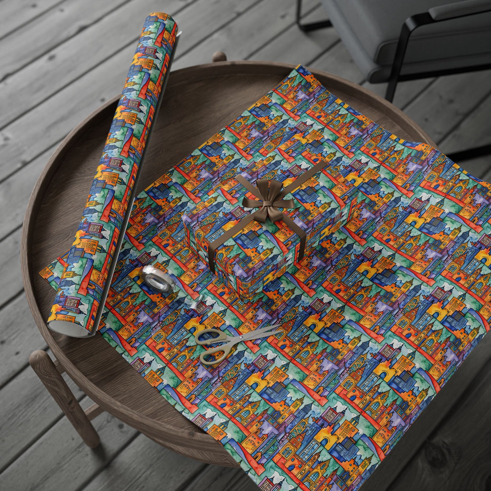 Vibrant Cityscape Wrapping Paper - Festive Gift Wrap