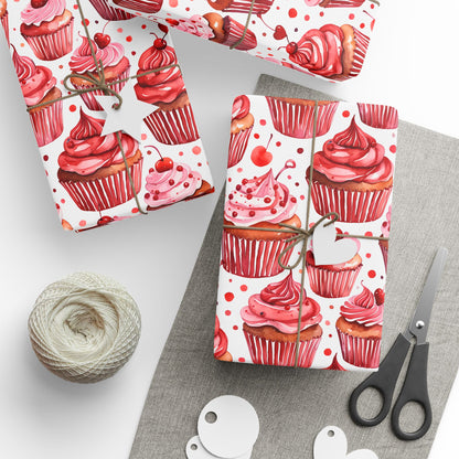 Cheerful Red Cupcake Wrapping Paper