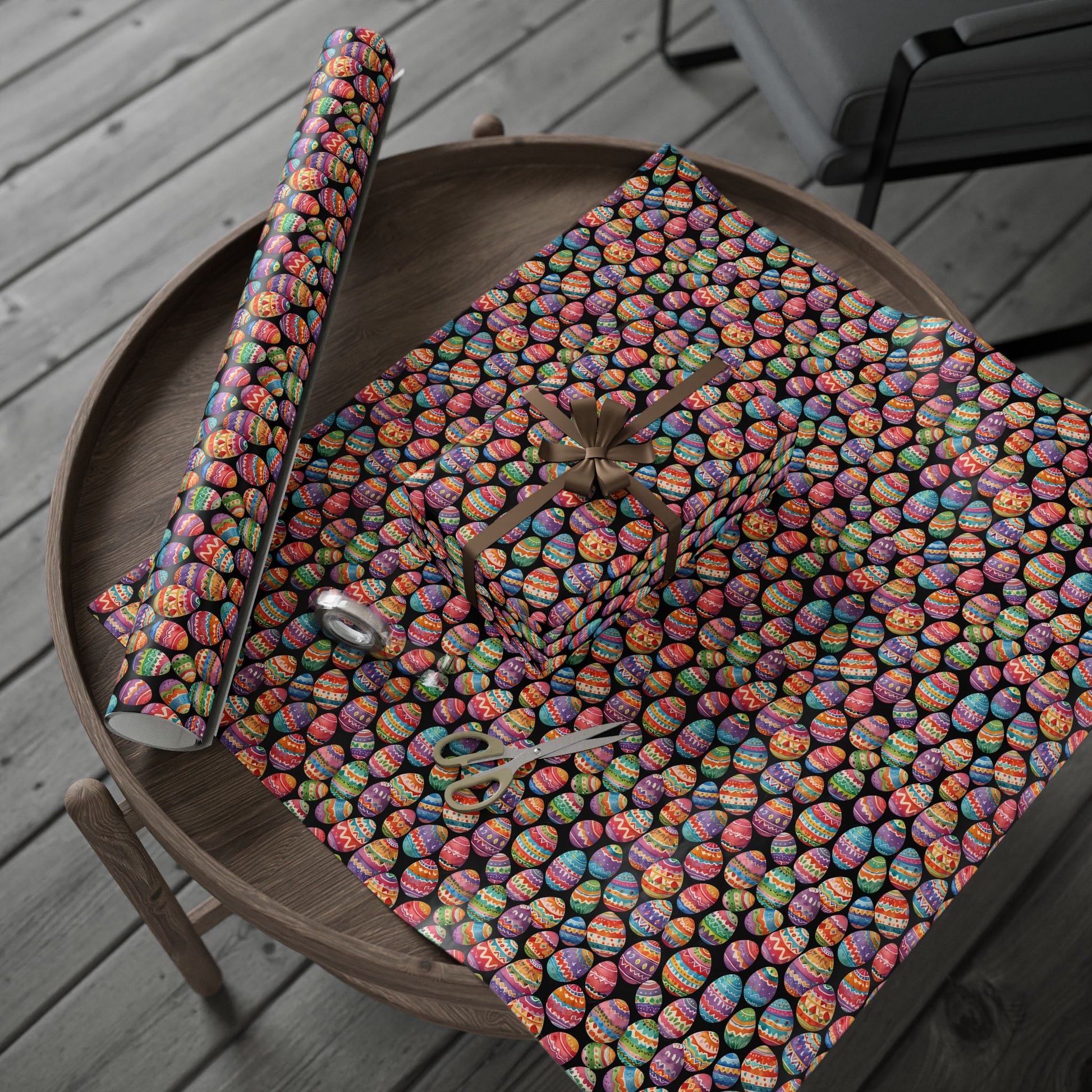 Colorful Easter Egg Wrapping Paper - Black