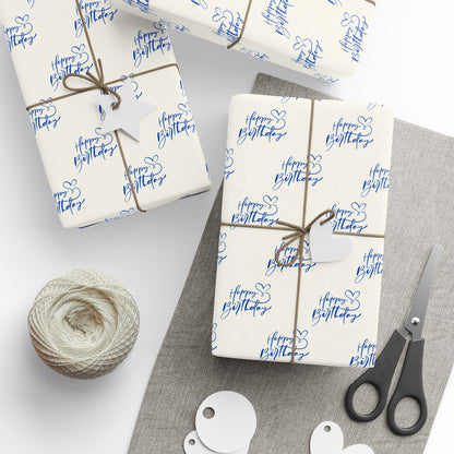 Blue Script Happy Birthday Wrapping Paper